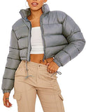 Women Cropped Puffer Jacket Winter Zip Up Short Padded Down Coat(Green-M)
