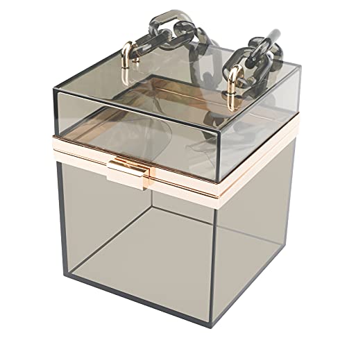 Women Acrylic Transparent Gold star Evening Bags Purses Clutch Vintage Banquet Handbag (Pink) Medium