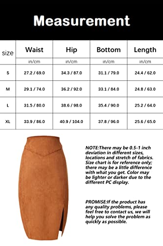 Bellivera Women Faux Suede Leather Pencil Skirt, Spring Fall Casual Midi Skirts Spring and Summer Hip Wrapped Back Split FF21 Camel L
