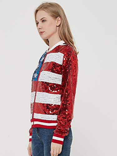 Womens Sequin Long Sleeve Front Zip Jacket with Ribbed Cuffs, Gold, Small