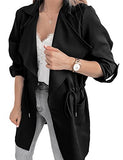 Women's Casual Lightweight Jackets Long Sleeve Drawstring Waist Lapel Trench Coat Outwear with Pockets