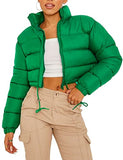 Women Cropped Puffer Jacket Winter Zip Up Short Padded Down Coat(Green-M)