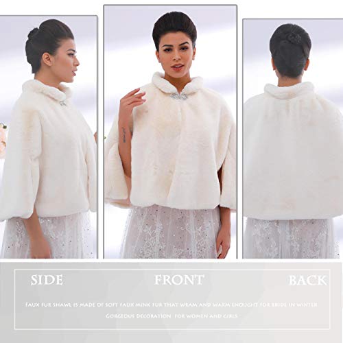 Women's Faux Fur Shawls Cape and Wraps Bridal Cloak Coat Fur Cover Up for Bride and Bridesmaids . (Beige)