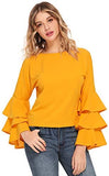 Women's Round Neck Ruffle Long Sleeve Blouse