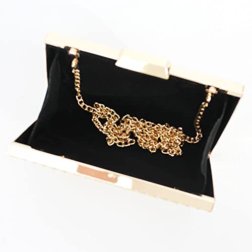 Women Lattice Pattern Metal Handbag Chain Geometric Evening Clutch Purse, Gold