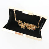 Women Lattice Pattern Metal Handbag Chain Geometric Evening Clutch Purse, Gold
