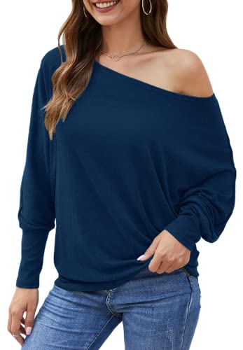 Long Sleeve Tops for Women,Sexy Off Shoulder Tops Oversized Pullover Sweater Casual Fall Shirts Tunic Blouse