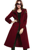 Women's Double-Breasted Trench Coat Wool Jacket with Belt Wine L