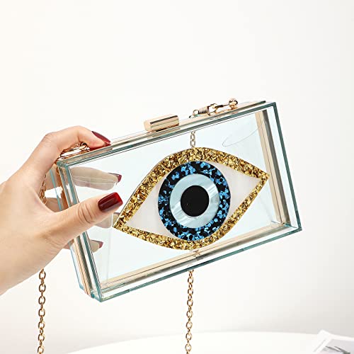 Clutch Purses for Women-Evil Eye Acrylic Clutch Glitter Purse Evening Bag Chain Shoulder Crossbody Handbags