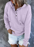 Womens Casual Hoodies Long Sleeve Drawstring Lightweight Solid Hooded Sweatshirt Button Loose Pullover Tops Fall Clothes with Pocket