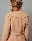 Women's Double-Breasted Trench Coat Wool Jacket with Belt Wine L