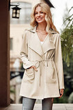 Women's Casual Lightweight Jackets Long Sleeve Drawstring Waist Lapel Trench Coat Outwear with Pockets