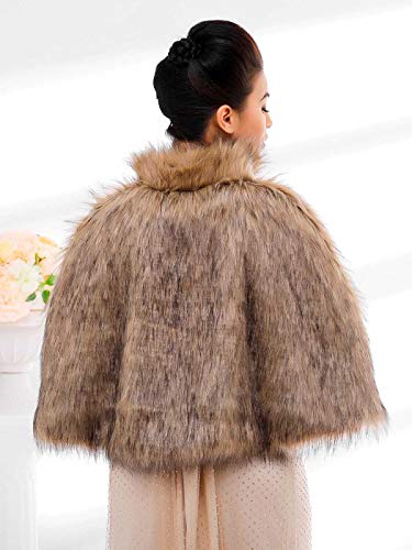 Women's Faux Fur Shawls Cape and Wraps Bridal Cloak Coat Fur Cover Up for Bride and Bridesmaids . (Beige)