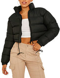 Women Cropped Puffer Jacket Winter Zip Up Short Padded Down Coat(Green-M)