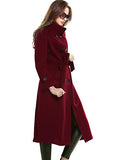 Women's Double-Breasted Trench Coat Wool Jacket with Belt Wine L
