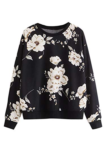 Women's Casual Floral Print Long Sleeve Pullover Tops Baby Blue