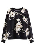 Women's Casual Floral Print Long Sleeve Pullover Tops Baby Blue