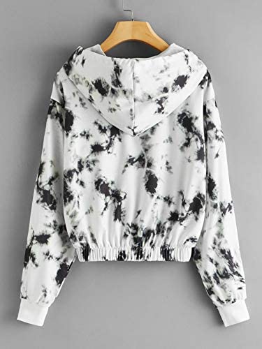 Women's Tie Dye Long Sleeve Hooded Sweatshirt Hoodies Drawstring Drop Shoulder Pullover