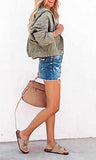 Denim Jacket for Women Distressed Ripped Frayed Crop Jean Jacket American Flag Long Sleeve Light Blue Button Closure Bike Coat