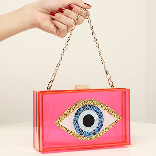 Clutch Purses for Women-Evil Eye Acrylic Clutch Glitter Purse Evening Bag Chain Shoulder Crossbody Handbags
