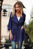 Women's Casual Lightweight Jackets Long Sleeve Drawstring Waist Lapel Trench Coat Outwear with Pockets