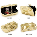 Women Lattice Pattern Metal Handbag Chain Geometric Evening Clutch Purse, Gold