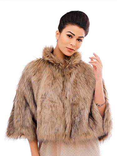 Women's Faux Fur Shawls Cape and Wraps Bridal Cloak Coat Fur Cover Up for Bride and Bridesmaids . (Beige)