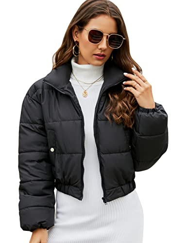 Women Cropped Puffer Jacket Winter Zip Up Short Padded Down Coat(Green-M)