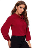 Women's Long Sleeve Front Bow Tie Ruffle Collar Elegant Blouse Shirt Tops