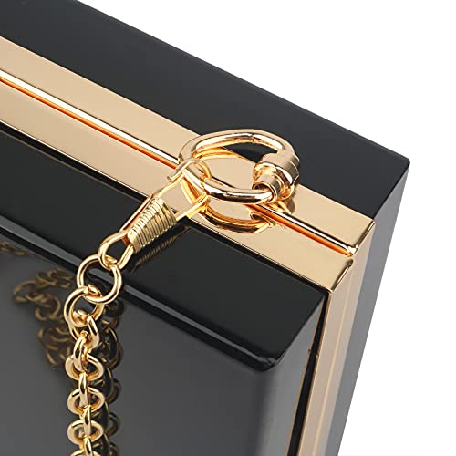 Women Acrylic Transparent Gold star Evening Bags Purses Clutch Vintage Banquet Handbag (Pink) Medium