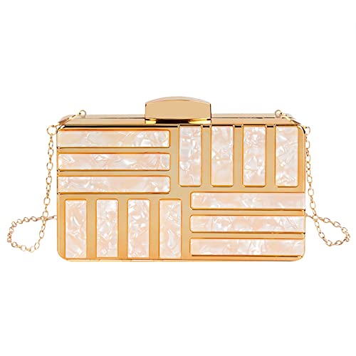 Women Lattice Pattern Metal Handbag Chain Geometric Evening Clutch Purse, Gold