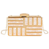 Women Lattice Pattern Metal Handbag Chain Geometric Evening Clutch Purse, Gold