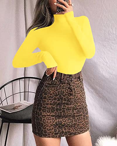 Women's Mock Turtle Neck Long Sleeve Tops Bodysuit Jumpsuit (A Long Sleeve Black)