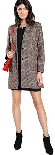 Women's Lapel Collar Coat Long Sleeve Plaid Blazer Outerwear
