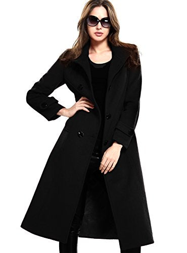 Women's Double-Breasted Trench Coat Wool Jacket with Belt Wine L