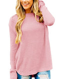 Women's Long Sleeve Oversized Crew Neck Solid Color Knit Pullover Sweater Tops Mocha