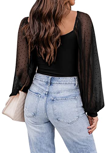 Women's Puff Sleeve Tops Mesh Sexy Casual Tee Shirts Blouses