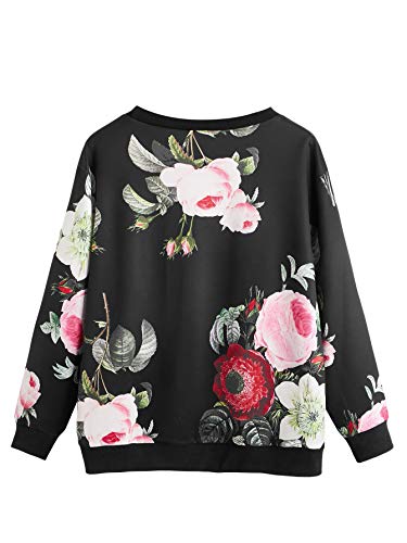 Women's Casual Floral Print Long Sleeve Pullover Tops Baby Blue