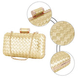 Women Lattice Pattern Metal Handbag Chain Geometric Evening Clutch Purse, Gold