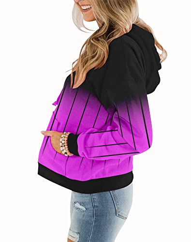 Womens Casual Hoodies Crew Neck Long Sleeve Sweatshirts With Pocket Lightweight Pullover Tops-Gradient