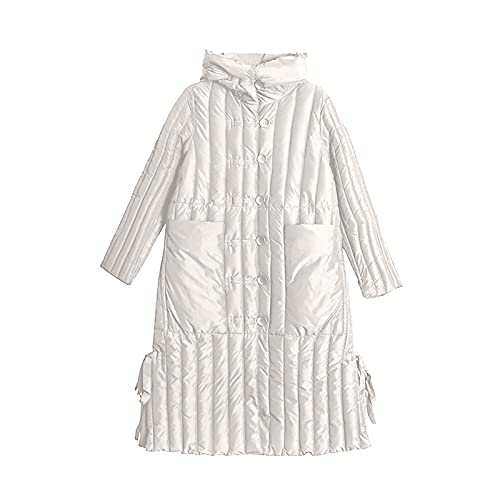 Womens Puffer Jackets Ankle Length Thicken Winter Coats Folds Stripe Overcoat Warm Padded Loose Down Coat Beige