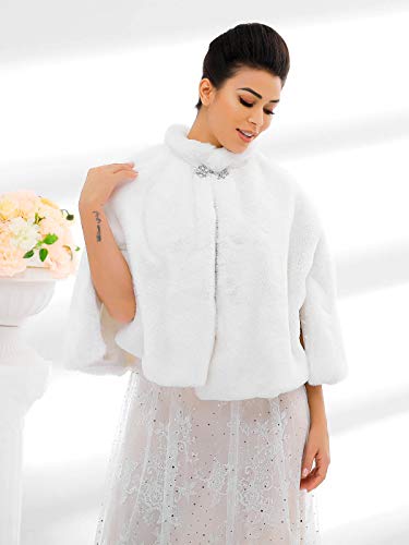 Women's Faux Fur Shawls Cape and Wraps Bridal Cloak Coat Fur Cover Up for Bride and Bridesmaids . (Beige)