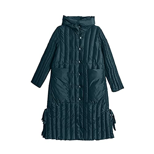 Womens Puffer Jackets Ankle Length Thicken Winter Coats Folds Stripe Overcoat Warm Padded Loose Down Coat Beige