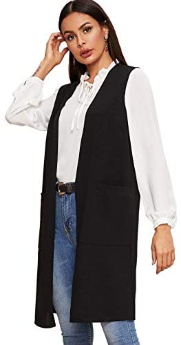 Women's Double Breasted Long Vest Jacket Casual Sleeveless Pocket Outerwear Longline