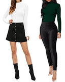 Women's Mock Turtle Neck Long Sleeve Tops Bodysuit Jumpsuit (A Long Sleeve Black)