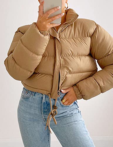 Women Cropped Puffer Jacket Winter Zip Up Short Padded Down Coat(Green-M)