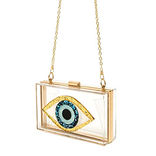 Clutch Purses for Women-Evil Eye Acrylic Clutch Glitter Purse Evening Bag Chain Shoulder Crossbody Handbags