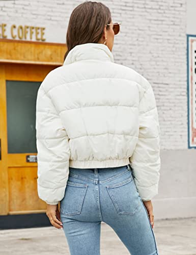 Women Cropped Puffer Jacket Winter Zip Up Short Padded Down Coat(Green-M)