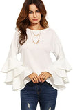 Women's Round Neck Ruffle Long Sleeve Blouse