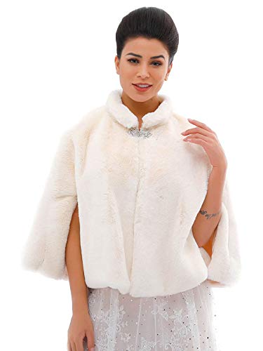 Women's Faux Fur Shawls Cape and Wraps Bridal Cloak Coat Fur Cover Up for Bride and Bridesmaids . (Beige)
